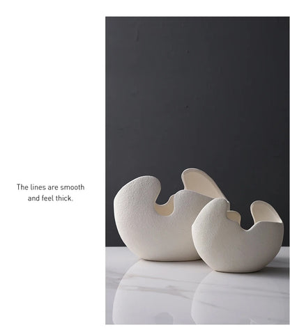 Modern ceramic egg shaped white tabletop vase