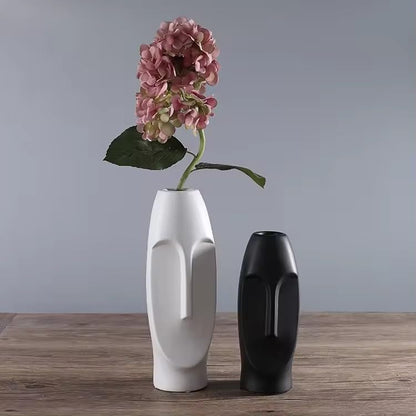 Itzacart modern black & white head human face shape ceramic porcelain flower vase for home decor