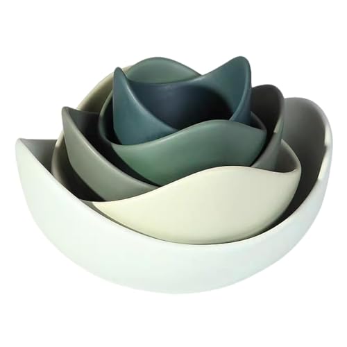 Itzacart Ceramic Bowls Set, 5Pcs/Set Creative Lotus Fruit Salad Cereal Bowl, Home Decorative Bowl, Porcelain Bowls for Kitchen, Microwave Safe Bowl for Desserts Candy (Green)