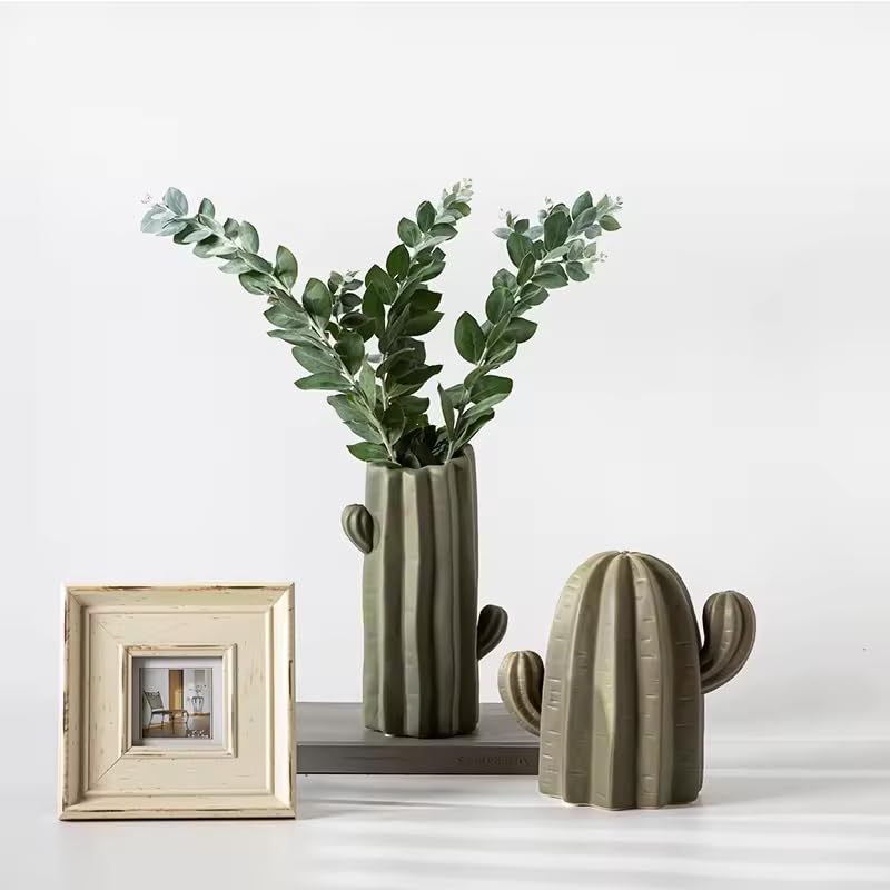 Itzacart Cactus Ornaments innovative unique cactus shape green clear ceramic vase for flower arranging home hotel decor