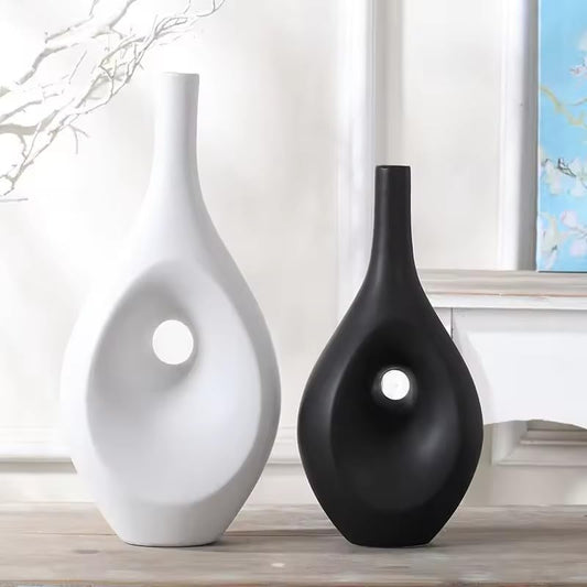 Itzacart modern white and black Geometric ceramic porcelain flower vase for home decor wedding