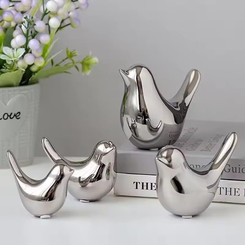 Itzacart Silver Ceramic Little Bird Figurines Craft for Home Decor