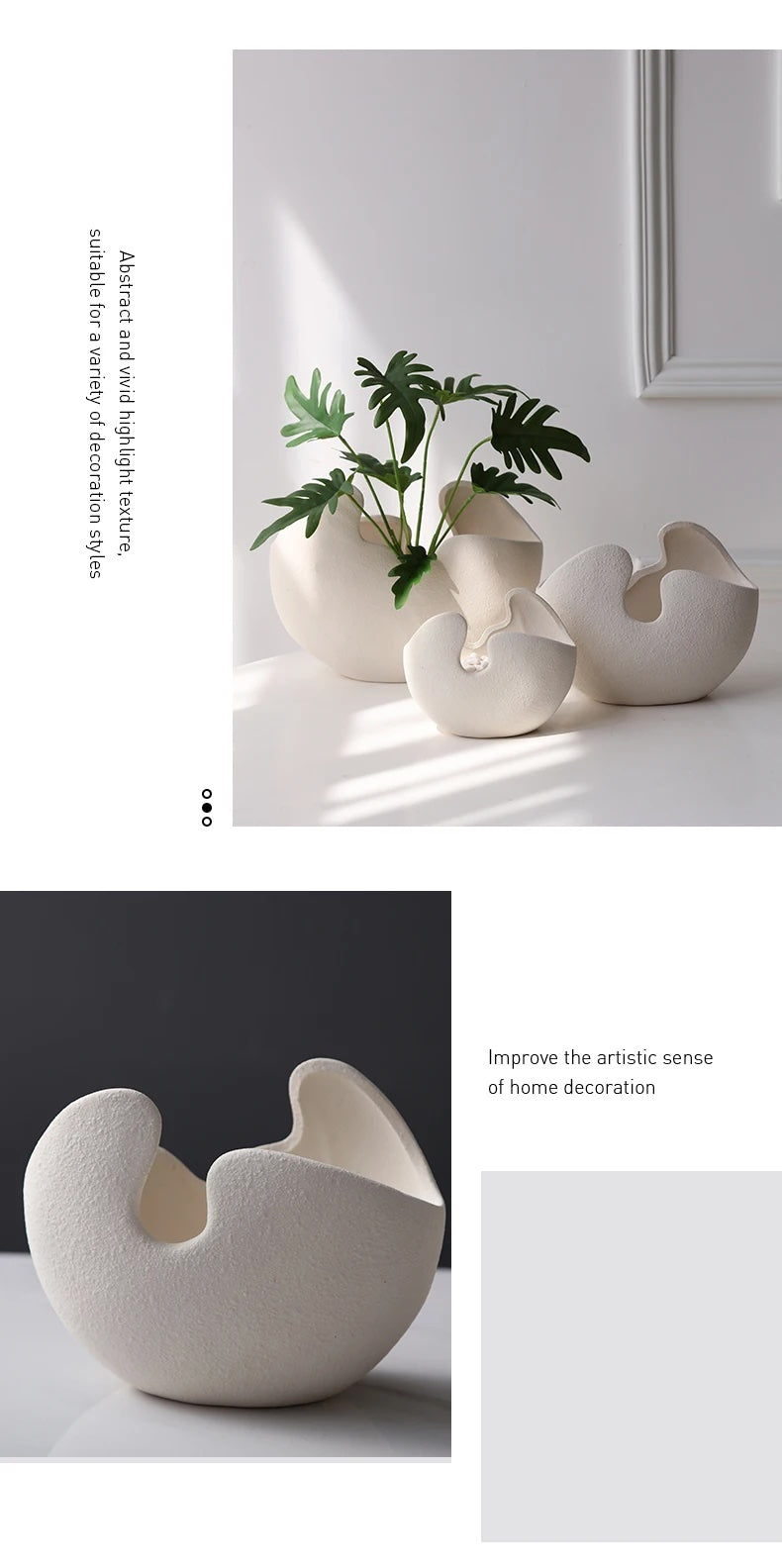 Modern ceramic egg shaped white tabletop vase