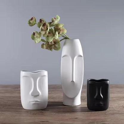 Itzacart modern black & white head human face shape ceramic porcelain flower vase for home decor