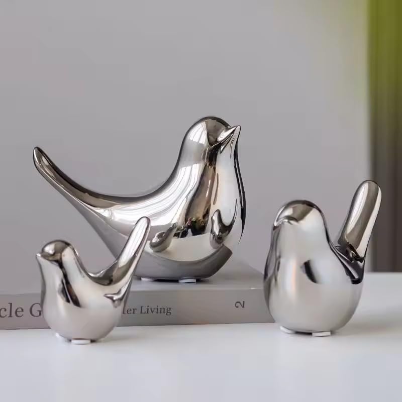 Itzacart Silver Ceramic Little Bird Figurines Craft for Home Decor