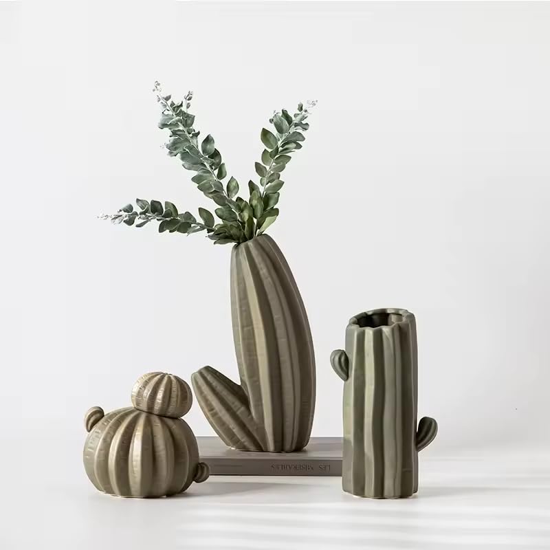 Itzacart Cactus Ornaments innovative unique cactus shape green clear ceramic vase for flower arranging home hotel decor