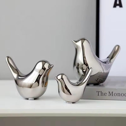 Itzacart Silver Ceramic Little Bird Figurines Craft for Home Decor