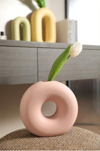 Itzacart modern home decor table porcelain artistic small  ceramic donut vase… (Yellow, Medium)