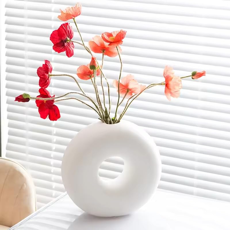 Itzacart modern home decor table porcelain artistic small matte white ceramic donut vase