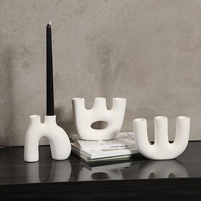 Itzacart  modern home decorative ceramic candle holder wedding candlestick in black white colour