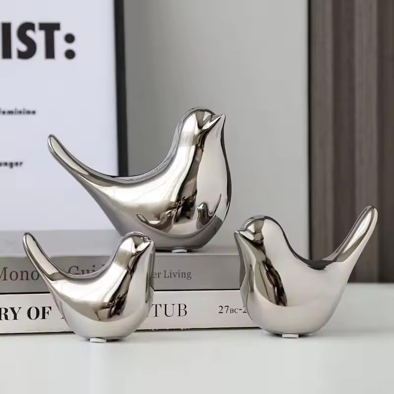 Itzacart Silver Ceramic Little Bird Figurines Craft for Home Decor