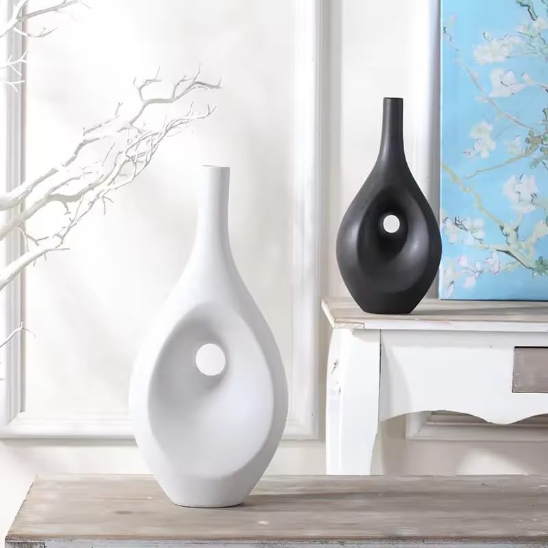 Itzacart modern white and black Geometric ceramic porcelain flower vase for home decor wedding