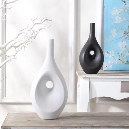 Itzacart modern white and black Geometric ceramic porcelain flower vase for home decor wedding