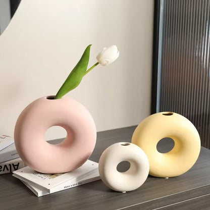 Itzacart modern home decor table porcelain artistic small  ceramic donut vase… (Yellow, Medium)