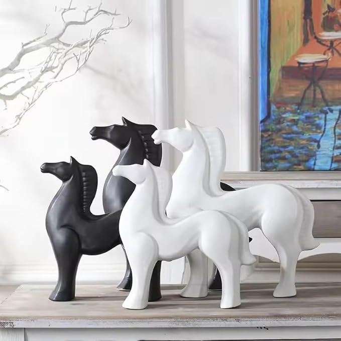 Modern Glossy Ceramic Horse Statue - Enhances Home & Office Décor (Black)