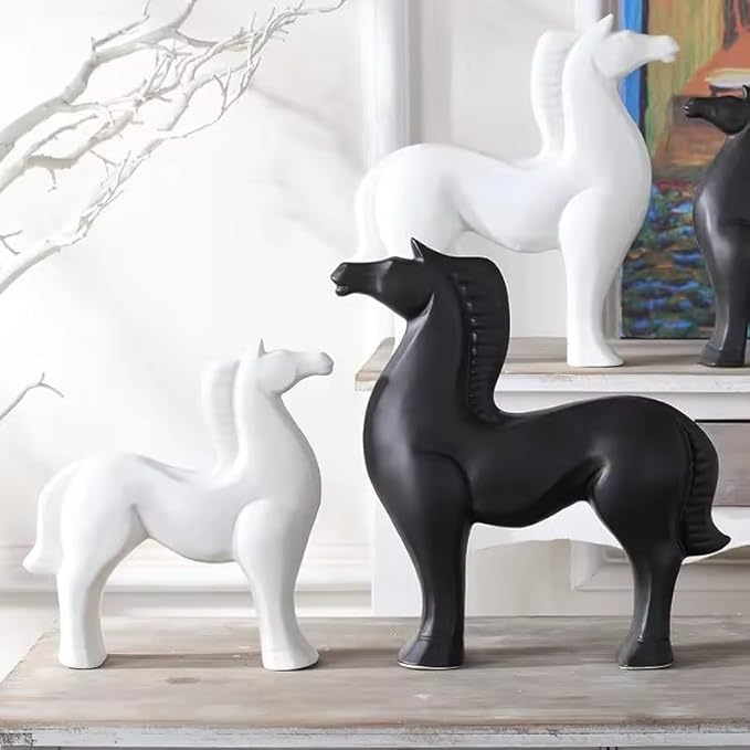 Modern Glossy Ceramic Horse Statue - Enhances Home & Office Décor (Black)