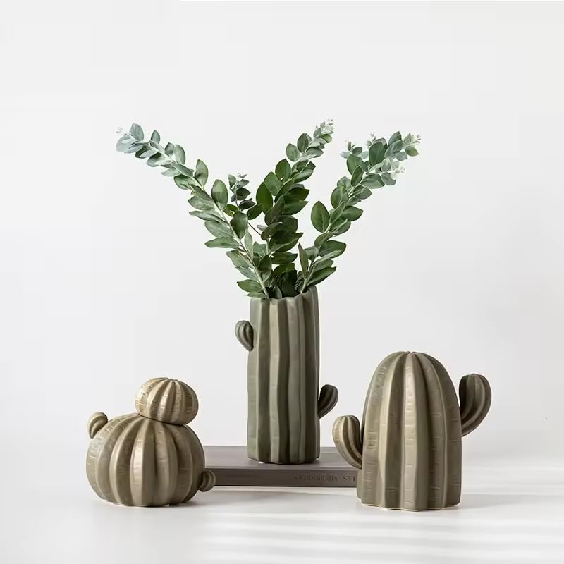 Itzacart Cactus Ornaments innovative unique cactus shape green clear ceramic vase for flower arranging home hotel decor