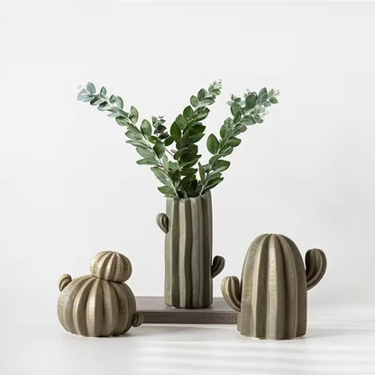 Itzacart innovative unique cactus shape green clear ceramic vase for flower arranging home hotel decor