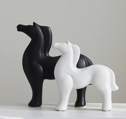 Modern Glossy Ceramic Horse Statue - Enhances Home & Office Décor (Black)