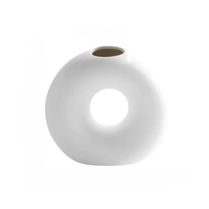 Itzacart modern home decor table porcelain artistic small matte white ceramic donut vase