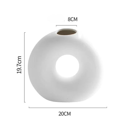 Itzacart modern home decor table porcelain artistic small matte white ceramic donut vase