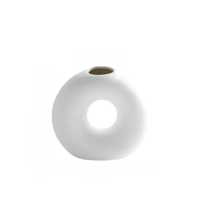 Itzacart modern home decor table porcelain artistic small matte white ceramic donut vase