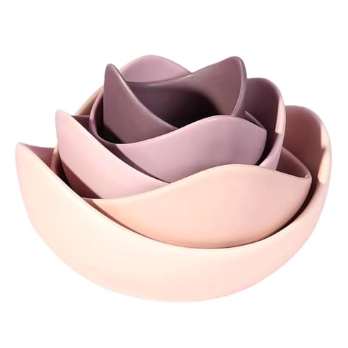 Itzacart Ceramic Bowls Set, 5Pcs/Set Creative Lotus Fruit Salad Cereal Bowl, Home Decorative Bowl, Porcelain Bowls for Kitchen, Microwave Safe Bowl for Desserts Candy (Green)