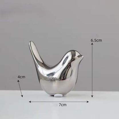 Itzacart Silver Ceramic Little Bird Figurines Craft for Home Decor