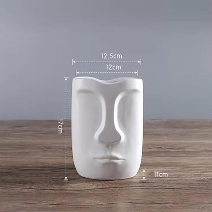 Itzacart modern black & white head human face shape ceramic porcelain flower vase for home decor